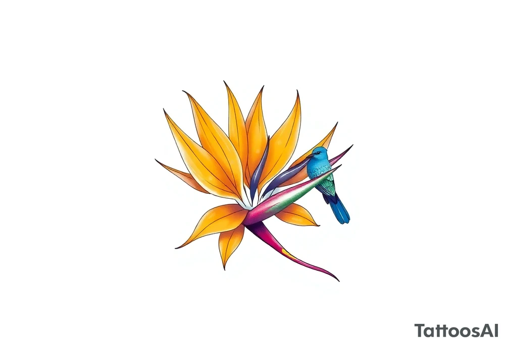 Bird of paradise flower with blue bird tattoo idea