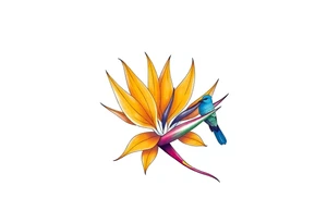 Bird of paradise flower with blue bird tattoo idea