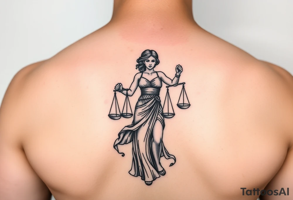 Woman holding a Libra scale tattoo idea