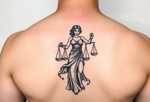 Woman holding a Libra scale tattoo idea