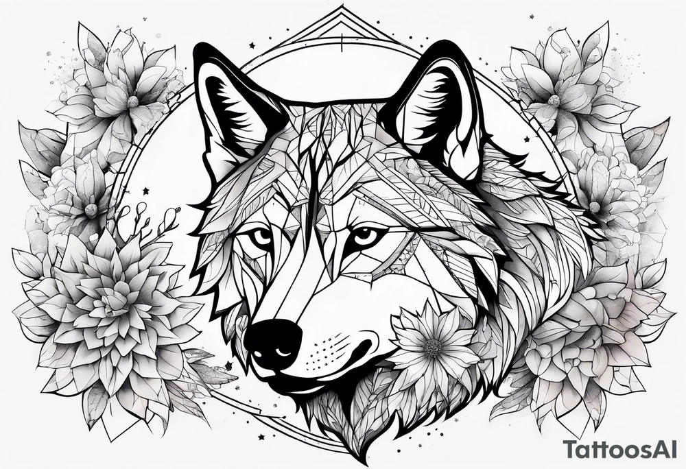 Constellation, animal wolf snow , géométric , flower tattoo idea
