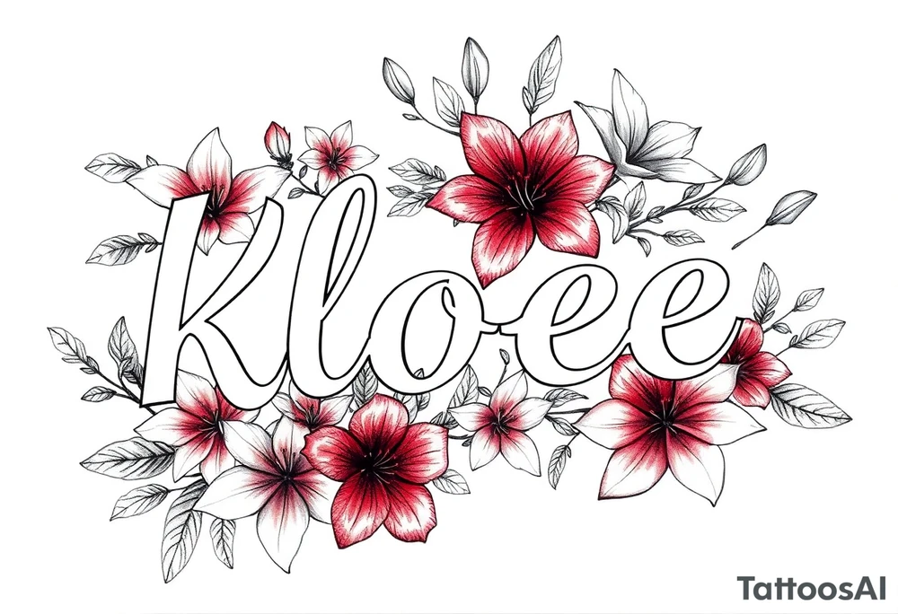 the name kloee surrounded by floral Lillie's in or around name tattoo idea