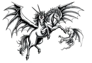 Dark unicorn evil and angry fighting with demons tattoo idea
