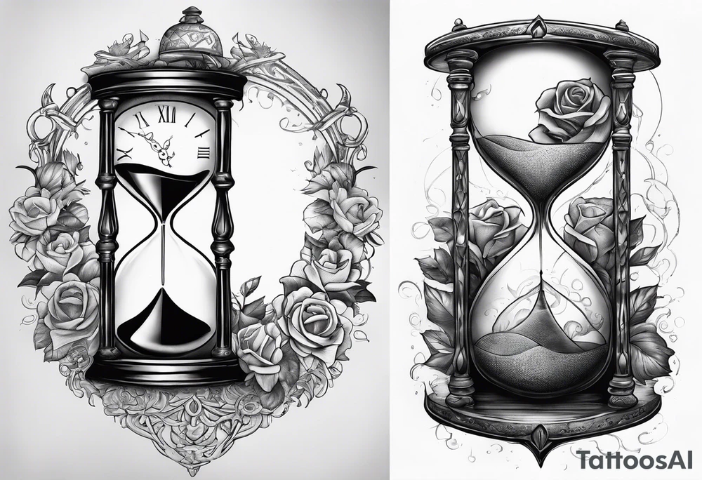marcus auralieus with hourglass clock, death, love, fate, life tattoo idea