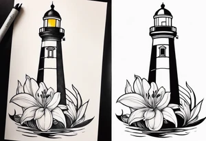 A light house with a lily at the bottom tattoo idea