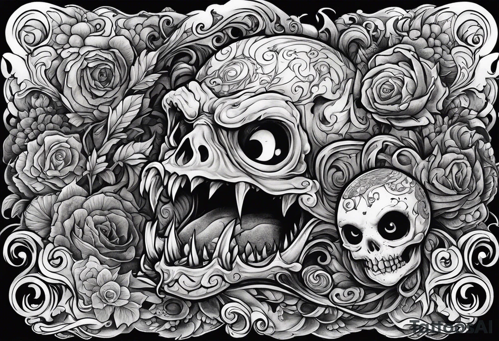 Beautiful Eldridge horror creature thigh tattoo tattoo idea