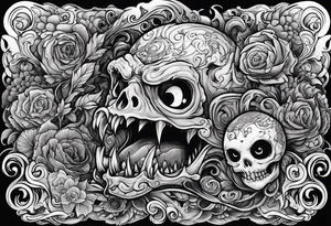Beautiful Eldridge horror creature thigh tattoo tattoo idea