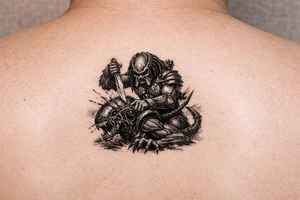 predator (from the movie) killing an alien on the forearm tattoo tattoo idea