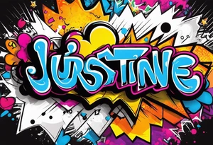 Graffiti style banner with the name Justine tattoo idea