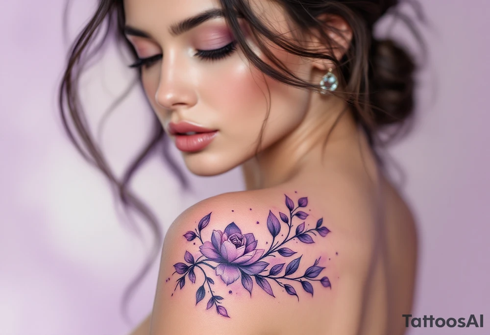 Glamour shot in black and white with a soft purple gradient behind her head. tattoo idea