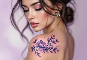 Glamour shot in black and white with a soft purple gradient behind her head. tattoo idea