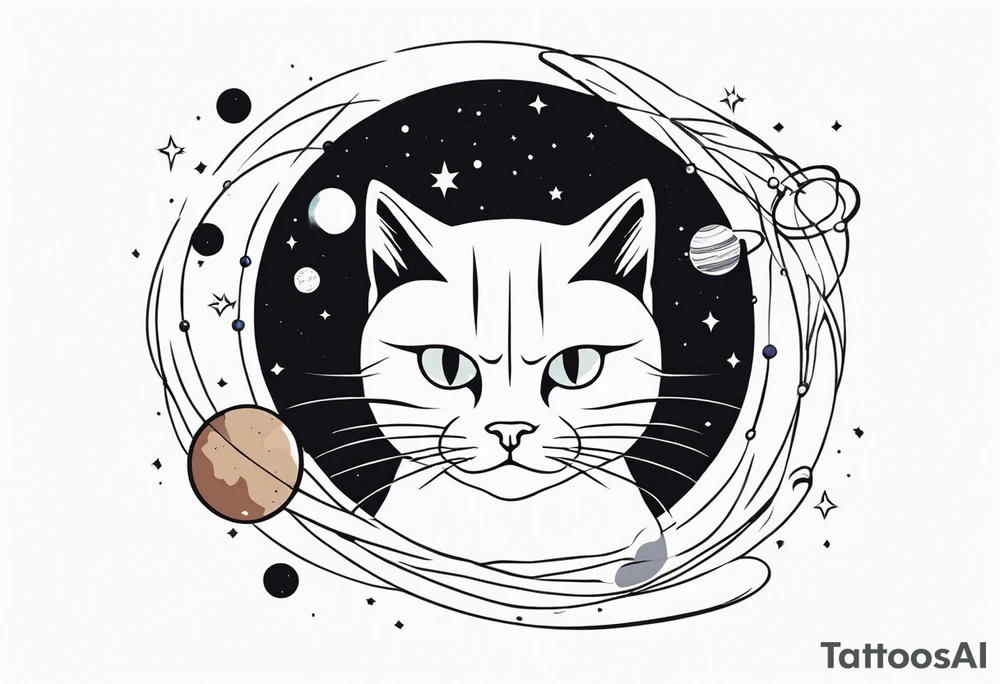 cat with an angry face surrounded by planets tattoo idea cat with an angry face surrounded by planets tattoo idea