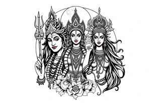 Lord Shiva, Godess Kali, Godess Lilith with the moon phases in the background tattoo idea