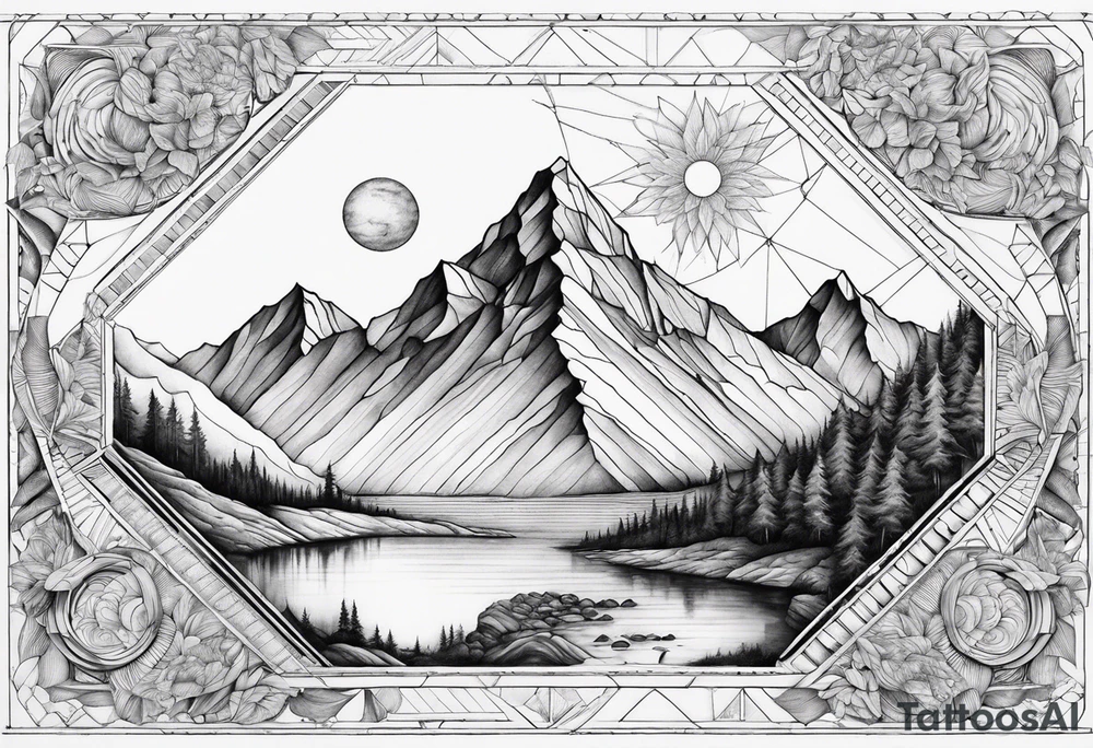 the Fibonacci Sequence. Based on the last image produced, replace the left side of the image with the Rocky Mountains that drops into a triangular point. tattoo idea