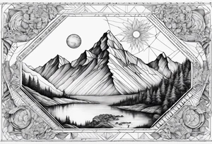 the Fibonacci Sequence. Based on the last image produced, replace the left side of the image with the Rocky Mountains that drops into a triangular point. tattoo idea