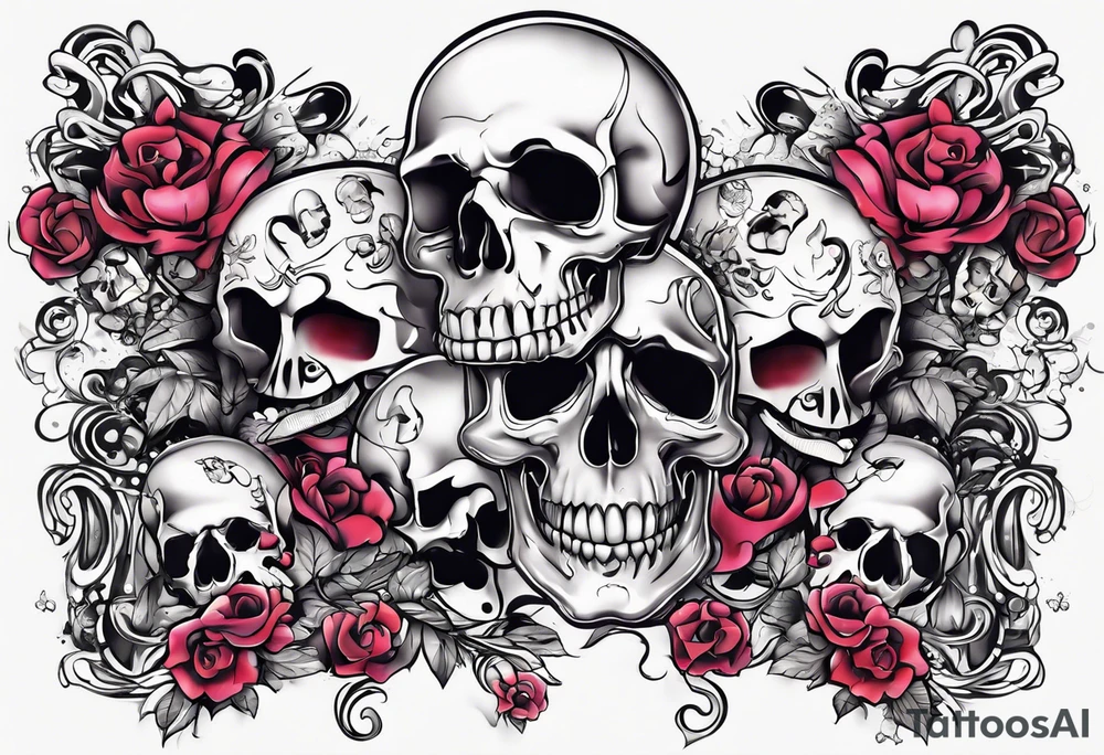neck tattoo stencil about pain and struggle in new school or polka trash style with funny skulls tattoo idea