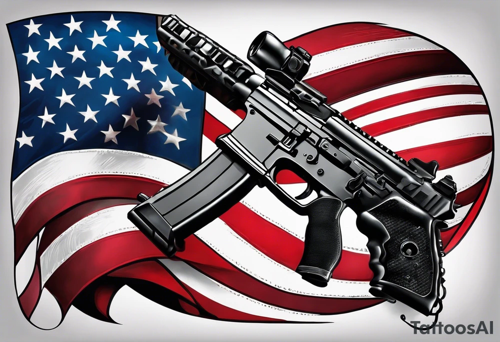 American flag with a blacked out gun in front of it tattoo idea