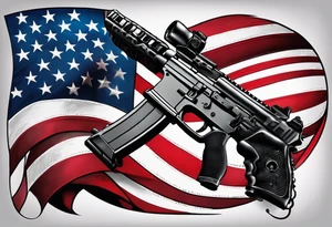 American flag with a blacked out gun in front of it tattoo idea