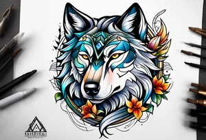 Neotraditional wolf tattoo idea