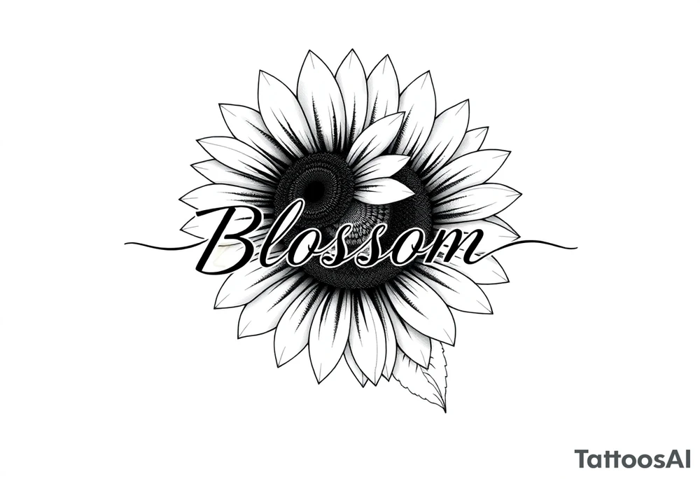 Sunflowers with “Blossom” written through it tattoo idea