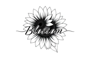 Sunflowers with “Blossom” written through it tattoo idea