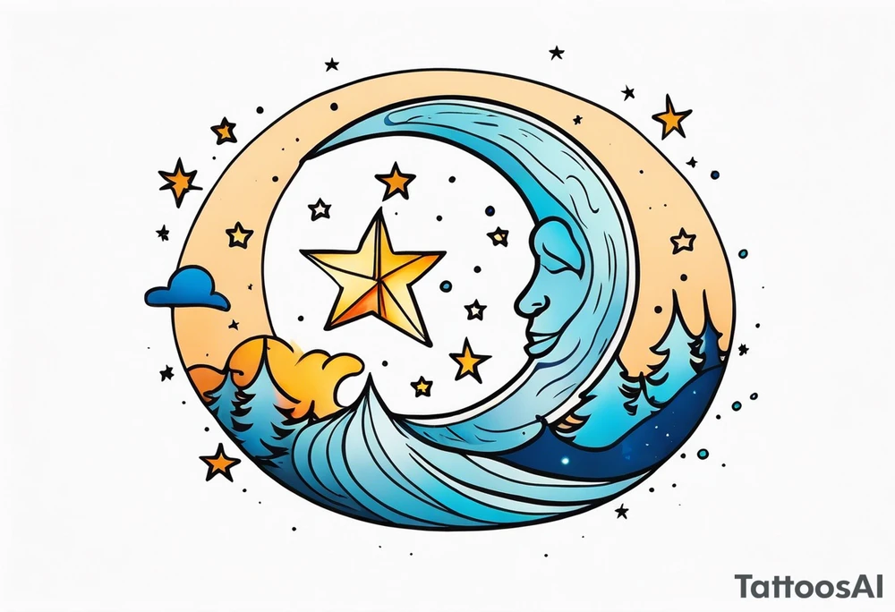 Moon stars tattoo idea