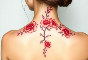 Floral red ink spine tattoo tattoo idea