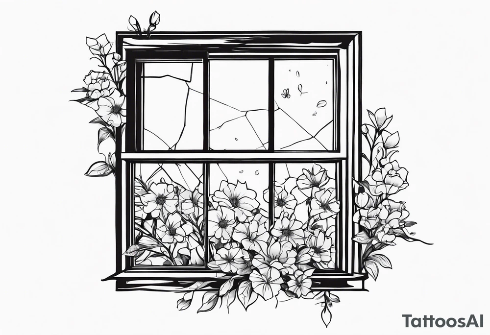 Broken window, flowers, beauty, look into my eyes tattoo idea