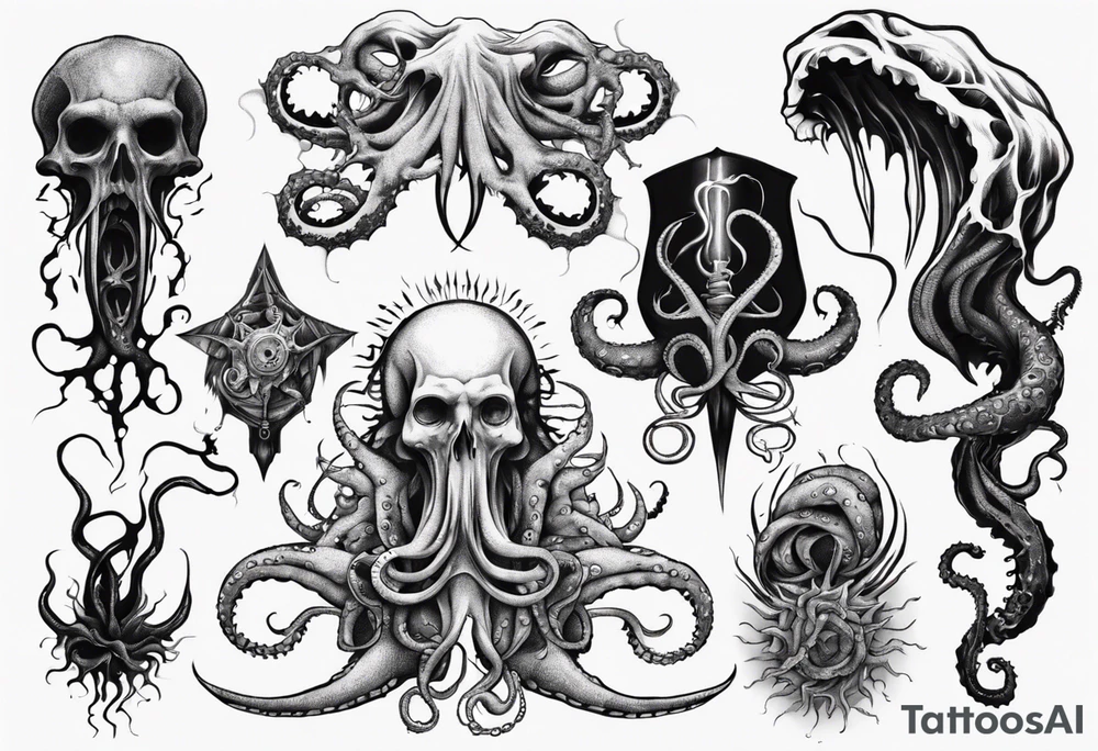 lovecraft mythe long tattoo 
with lot of tentacle for forearm and hand
crazy tattoo idea