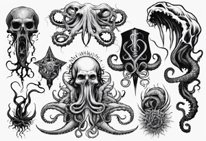 lovecraft mythe long tattoo 
with lot of tentacle for forearm and hand
crazy tattoo idea