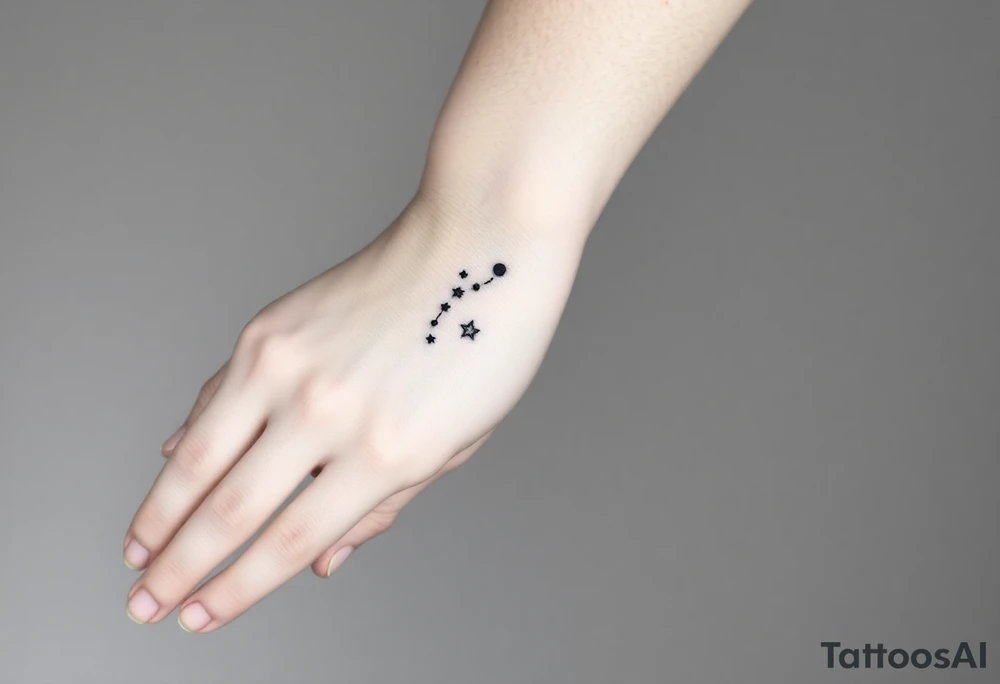 Can you design a few options for a meaningful minimal tattoo with dots, lines or stars that represents my kids? Three are living and two are deceased and I want something that represents that difference by having solid and hollow elements. Put on fingers tattoo idea