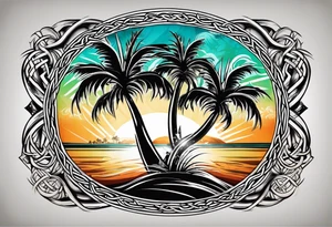 martial arts, palm trees and the celtic symbol for family tattoo idea