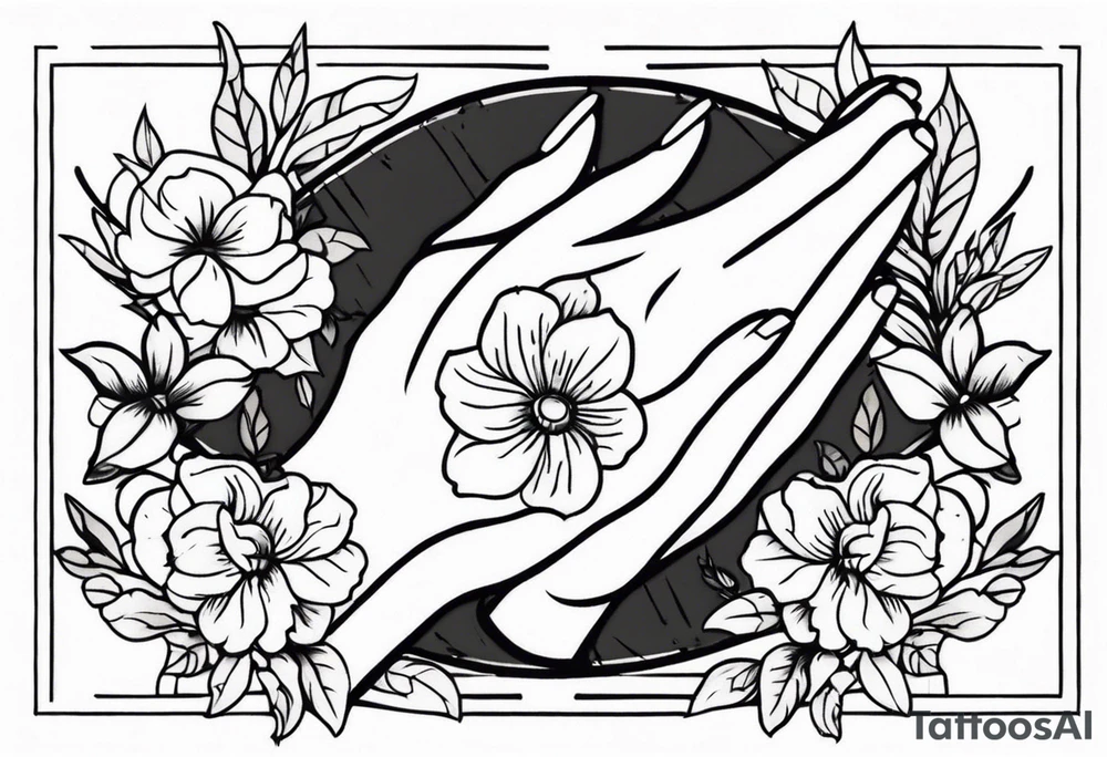 hands praying with flowers tattoo idea