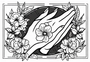 hands praying with flowers tattoo idea