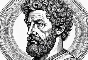 Marcus Aurelius looking toward the observer in a 45 degree angle, with only half his face shown tattoo idea