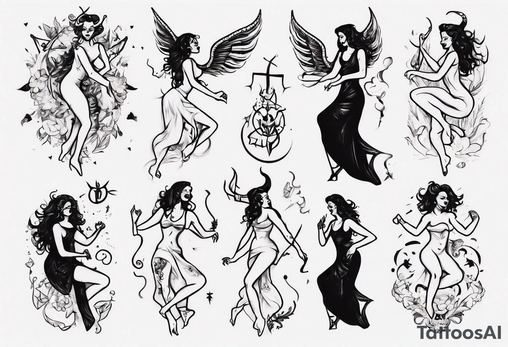 female dancing with the devil delicate tattoo idea