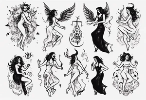 female dancing with the devil delicate tattoo idea