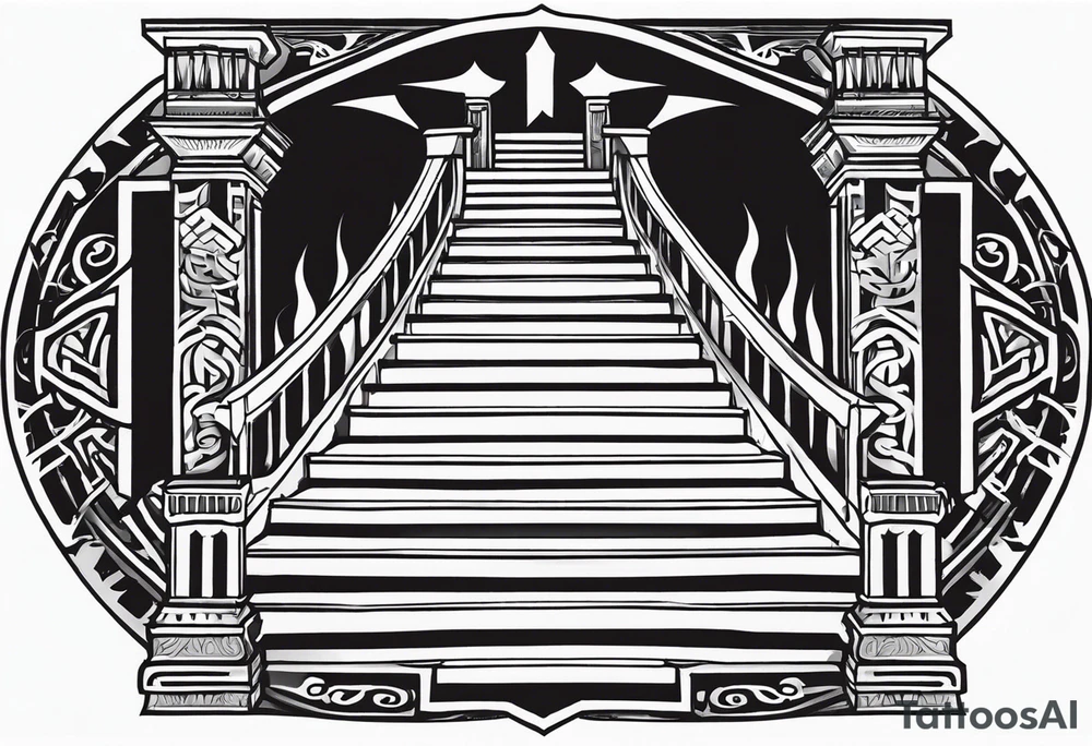 Valhalla fire sword shield stairs tattoo idea