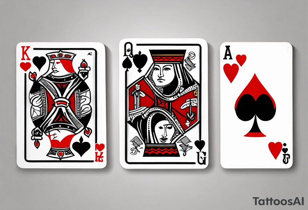 3 pieces of king of spades and 1 queen of hearts tattoo idea