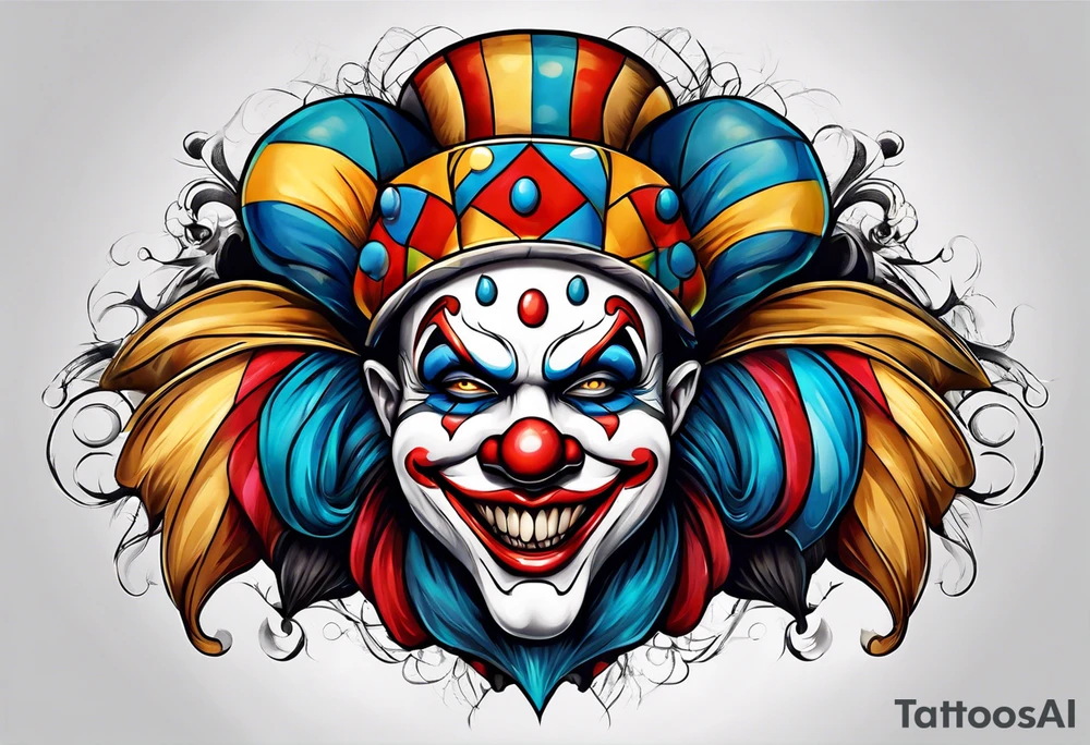 Split-faced jester clown tattoo idea