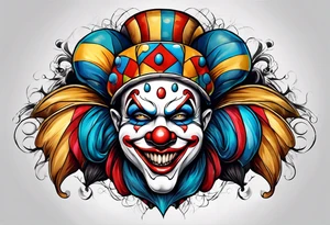 Split-faced jester clown tattoo idea