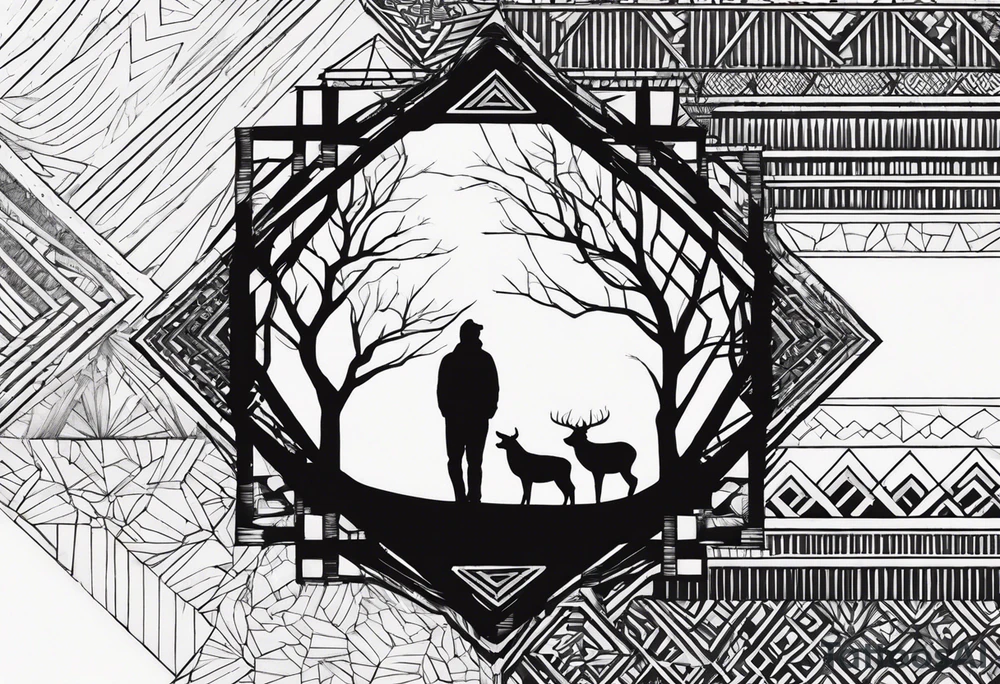 Baum silhouette mit Geometric Muster im Hintergrund tattoo idea