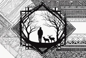 Baum silhouette mit Geometric Muster im Hintergrund tattoo idea