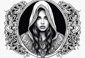 Hidden gothic hooded girl tattoo idea