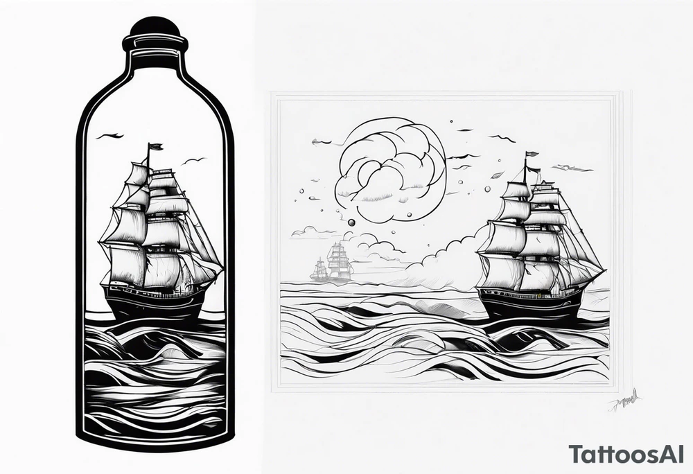 ship in bottle, wild storm tattoo idea