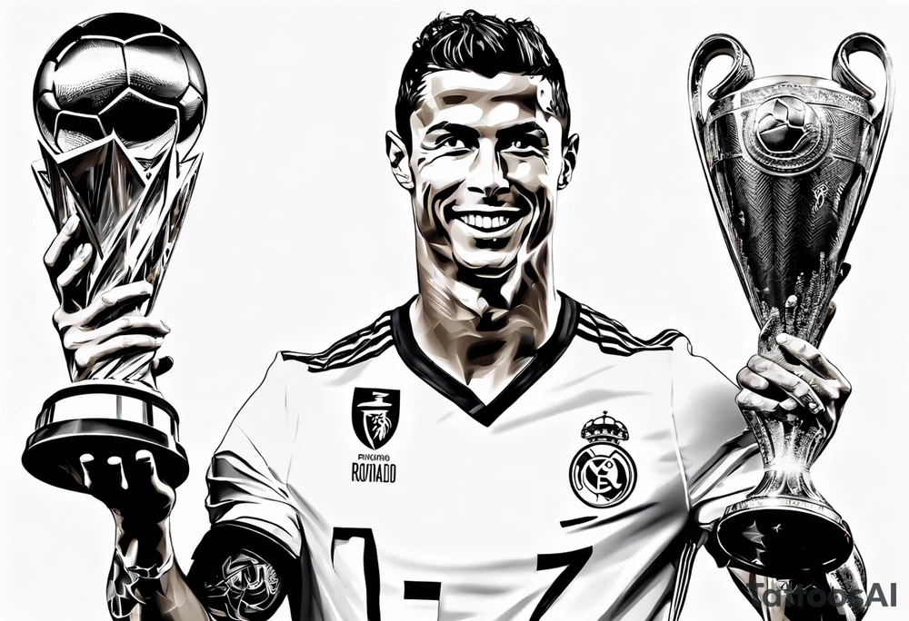 Cristiano Ronaldo holding champions league trophy tattoo idea