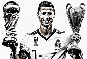 Cristiano Ronaldo holding champions league trophy tattoo idea