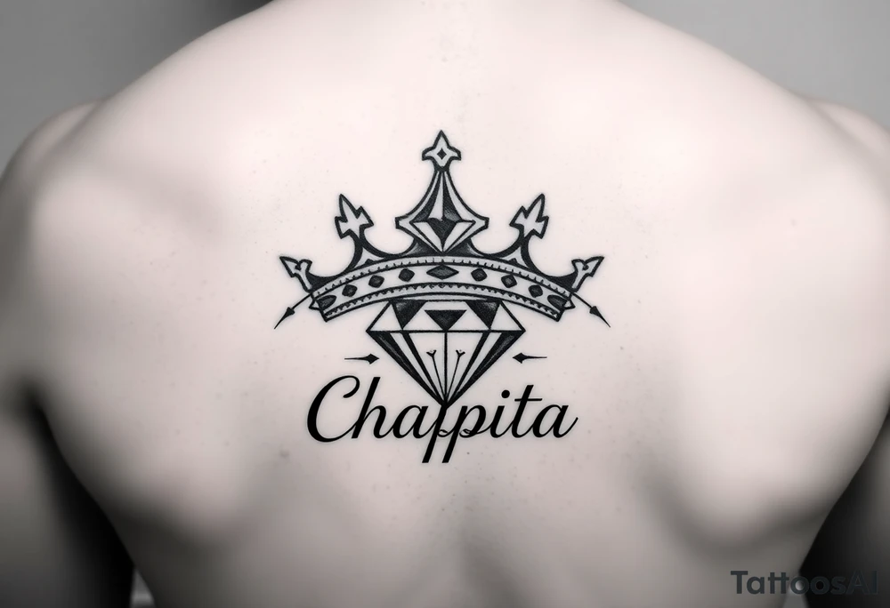 money sign crown and a diamond with the name chapita tattoo idea