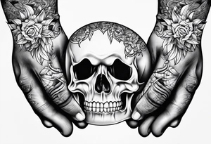 two arms wrapped around a white, shiny tooth tattoo idea