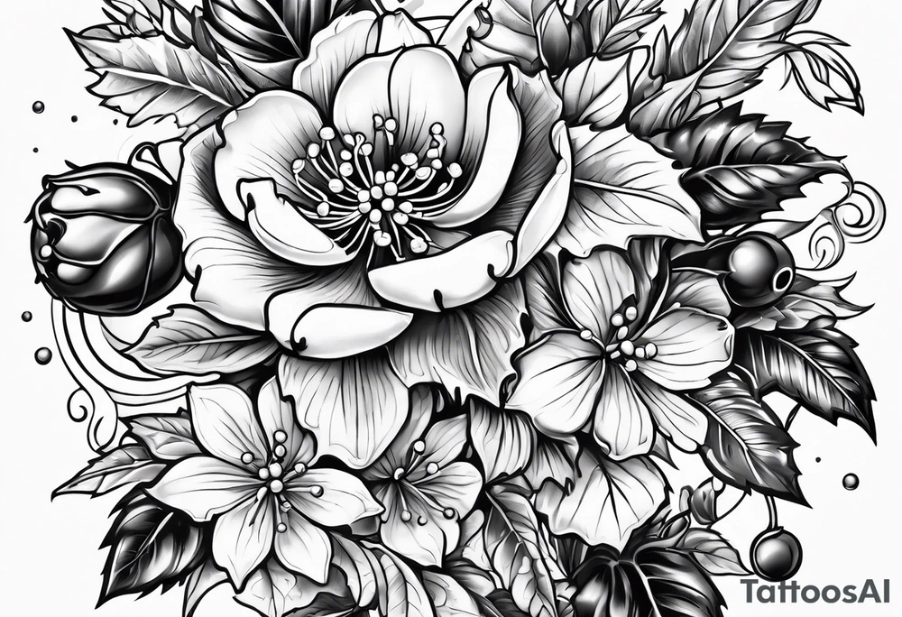 Holly berry birt flower tattoo idea